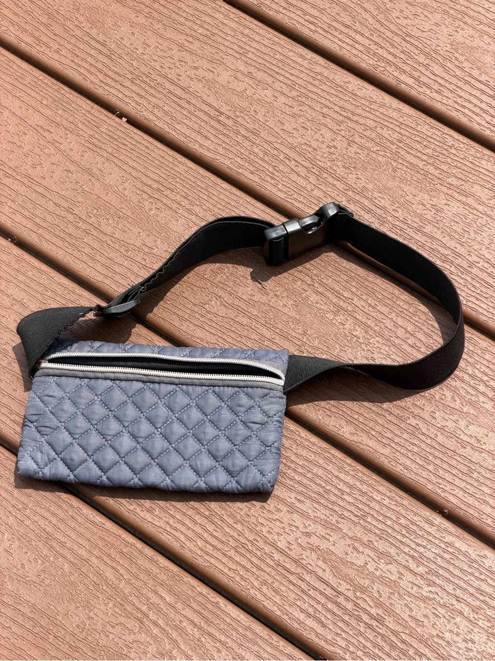 Quilted Navy Crossbody Fanny Pack Belt Bag Gray EUC - Picture 5 of 5